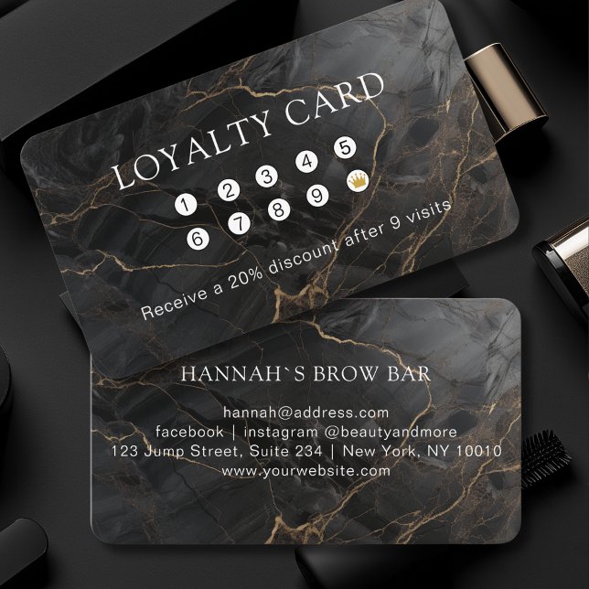 Cartão De Visita Marble, Black-Dourado, Salon, Lealdade (Custom, Marble, Black-Gold, Salon, Loyalty Business Card)