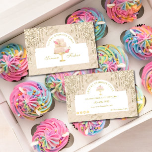 Cartão De Visita Marble Cake Bakery Chef de Marfim Blush Dourado