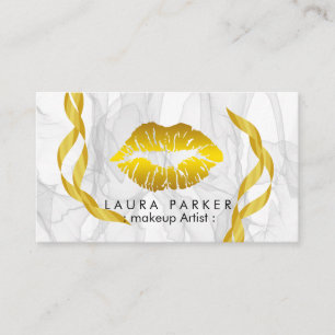 Cartão De Visita Marble Decorate Beauticitic, lábios de ouro de maq