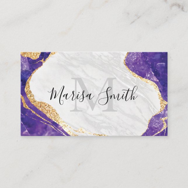 Cartão De Visita Marble, Dourada Pedra Azul Brilhante (Frente)