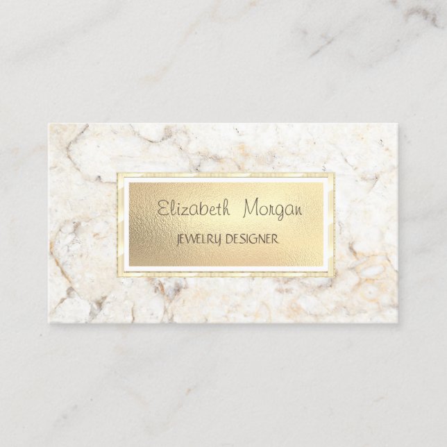Cartão De Visita Marble Elegante Moderno, Designer de Joias de Fram (Frente)