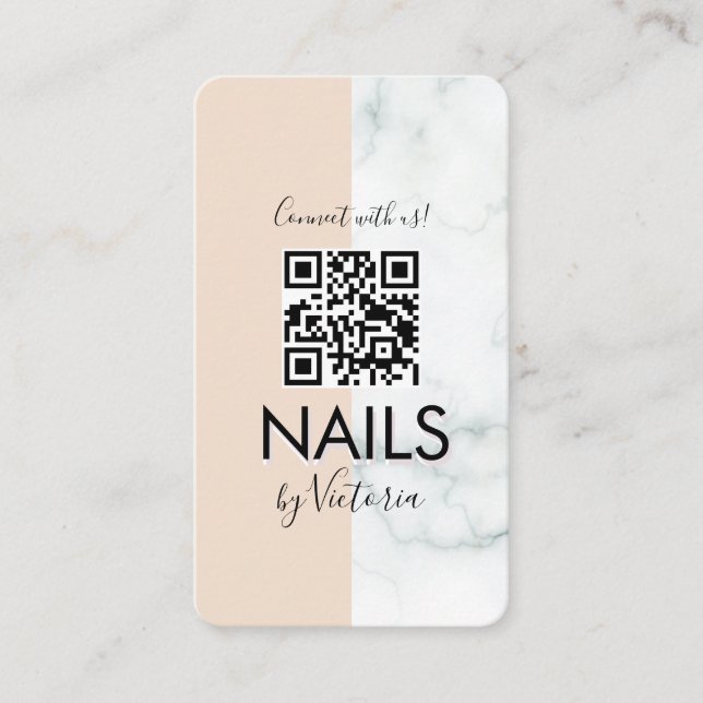 Cartão De Visita Marble Nail Salon Beaublock Código QR (Frente)