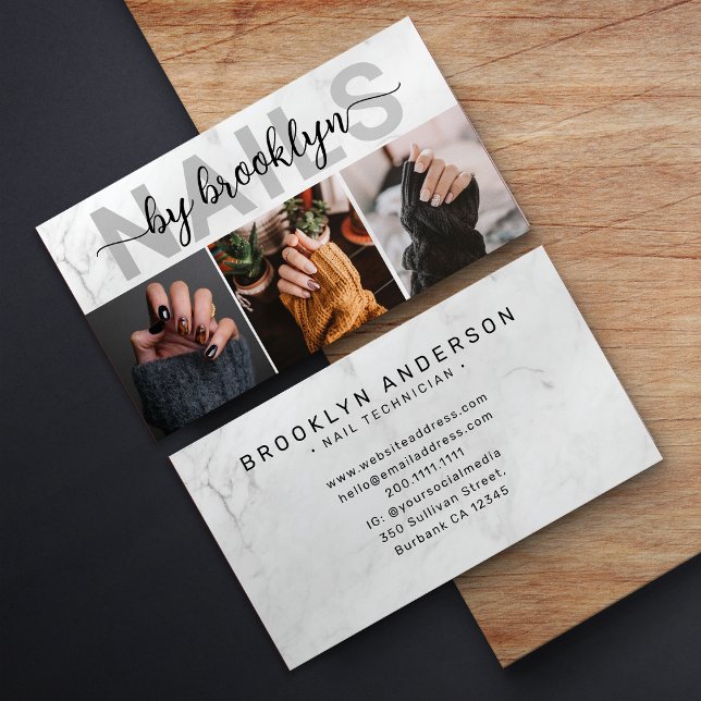 Cartão De Visita Marble Photo Typografia Nail Artist (Criador carregado)