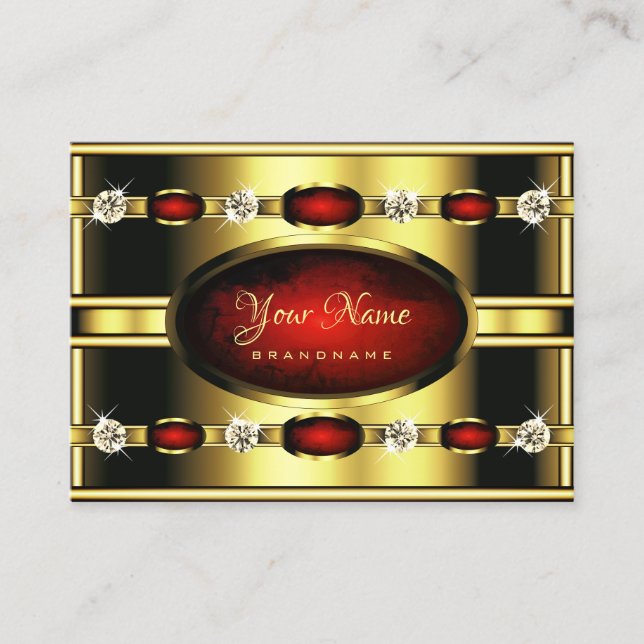 Cartão De Visita Marble Real Elegante e Dourado Vermelho com Ouros (Frente)