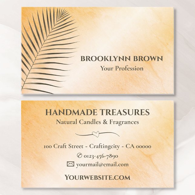 Cartão De Visita Marble Watercolor Floral Moderno Laranja (Criador carregado)