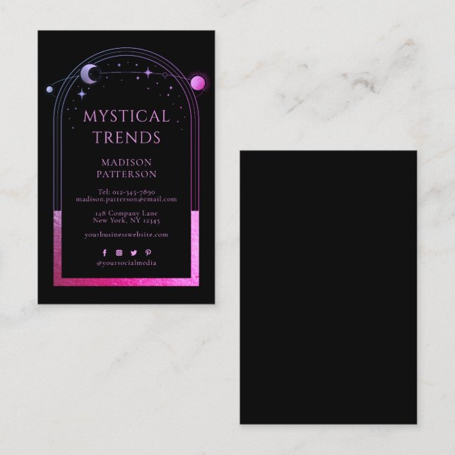 Cartão De Visita Marca Celestial Preto Roxo Místico (Frente/Verso)