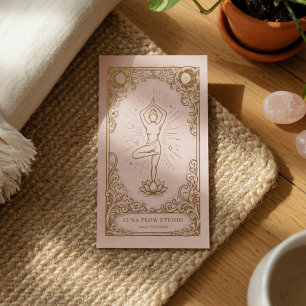 Cartão De Visita Marca de Bem-Estar Rosa Bege Dourado de Ioga de Lu