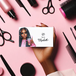 Cartão De Visita Marca de Salão Afro-Americano Cor-de-Rosa Ousada