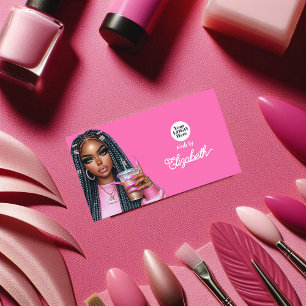 Cartão De Visita Marca de Salão Afro-Americano Rosa Vibrante