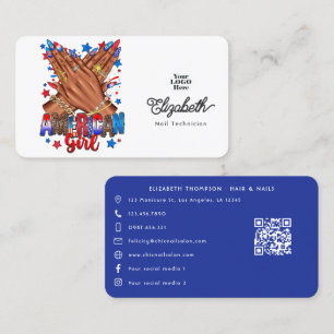 Cartão De Visita Marca de Salão de Unhas Afro-Americano Patriótico