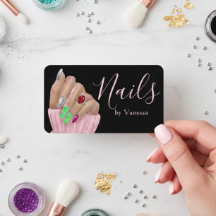 Cartão De Visita Marca de Salão Elegante Artista de Unhas Premium