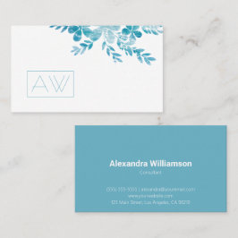 Cartão De Visita Marca Pessoal Floral Azul do Chefe de Rapariga Pro