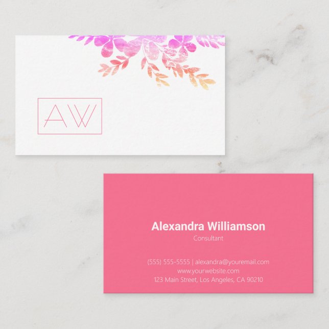 Cartão De Visita Marca Pessoal Floral Rosa Feminina (Frente/Verso)