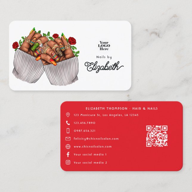 Cartão De Visita Marca Vibrante de Salão de Unhas Mexicano (Frente/Verso)