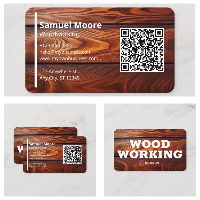 Cartão De Visita Marceneiros Simples de Madeira Moderna Código QR (Simple Modern Woodworking Carpenters QR Code Business Card
)