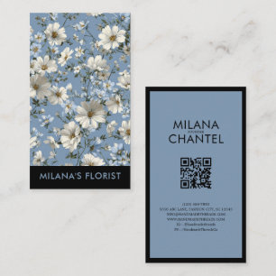 Cartão De Visita Margarida Azul Florista Flor Moderna e Tendência