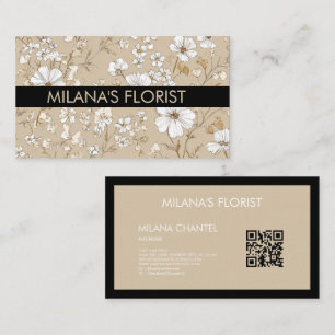 Cartão De Visita Margarida Branca Bege Moderna Flor Hipster Florist