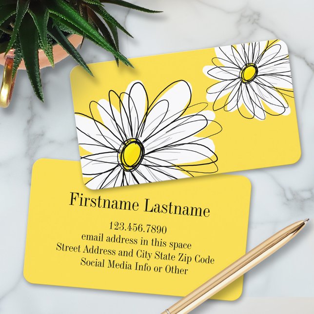 Cartão De Visita Margarida Branca e Amarela com Texto Personalizado (Custom Daisy Business Cards)