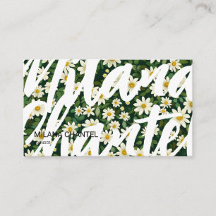 Cartão De Visita Margarida Branca Verde Moderno Boho Flor Florista