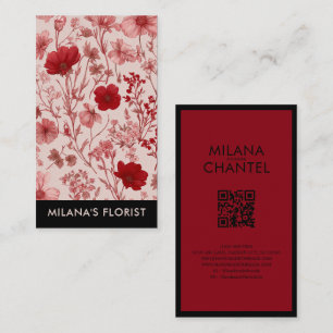 Cartão De Visita Margarida Vermelha Florista Flor Moderna e Tendênc