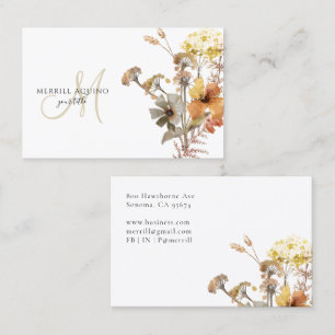 Cartão De Visita Margaridas aquarela com monograma elegante
