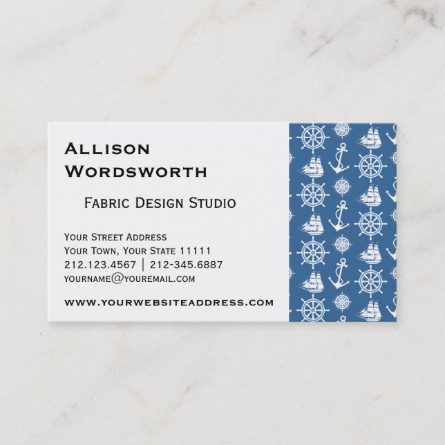 Cartão De Visita Marinheiro do capitão de navio azul náutico e (Frente)