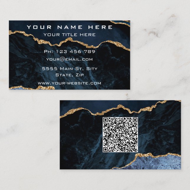 Cartão De Visita Marinho azul com o seu código QR (Frente/Verso)
