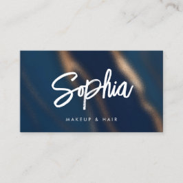 Cartão De Visita Marinho Azul Dourado Código QR Beleza Luxo Elegant