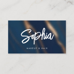 Cartão De Visita Marinho Azul Dourado Código QR Beleza Luxo Elegant