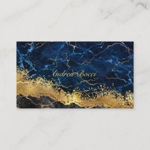 Cartão De Visita Marinho Azul e Ágato de Geodo de Marble Dourado, 