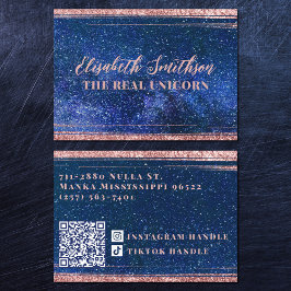 Cartão De Visita Marinho Azul e Rosa Dourado Brilhante Feminina Cel