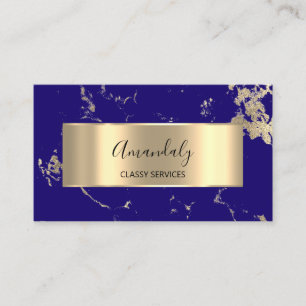 Cartão De Visita Marinho Azul Marble Real Dourado de luxo profissio