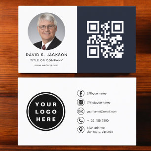 Cartão De Visita Marinho Blue Minimalist Fotografia Minimalist QR C