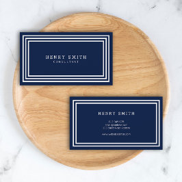 Cartão De Visita Marinho clássico moderno azul com bordas brancas