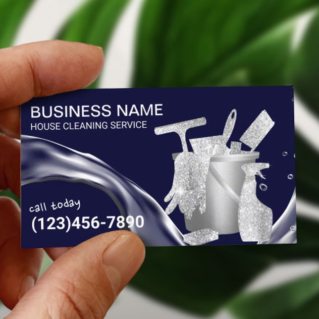 Cartão De Visita Marinho De Água Para Limpeza Da Casa (Criador carregado)