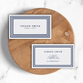 Cartão De Visita Marinho de Bordas Clássicas Modernas Azul e Branco