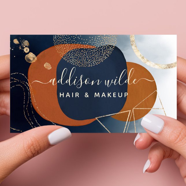 Cartão De Visita Marinho De Cobre E Geometria Moderna Dourada (Criador carregado)