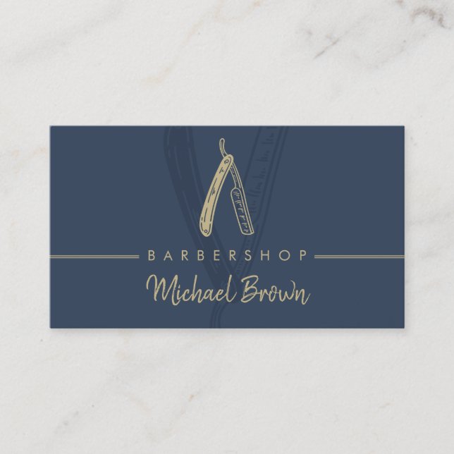 Cartão De Visita Marinho de compro Razor Barber (Frente)