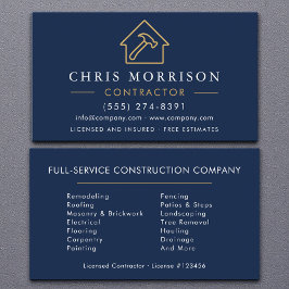 Cartão De Visita Marinho de Construção Moderna Azul Dourado