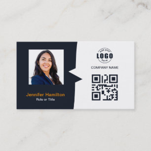 Cartão De Visita Marinho de Fotografia QRCode Personalizado Profiss