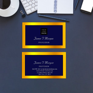 Cartão De Visita Marinho de logotipo com quadro profissional elegan