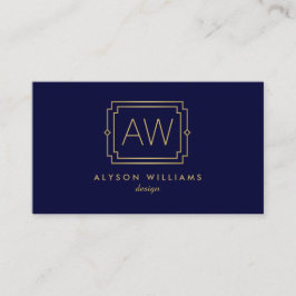 Cartão De Visita Marinho de Monograma Profissional de Deco de Arte