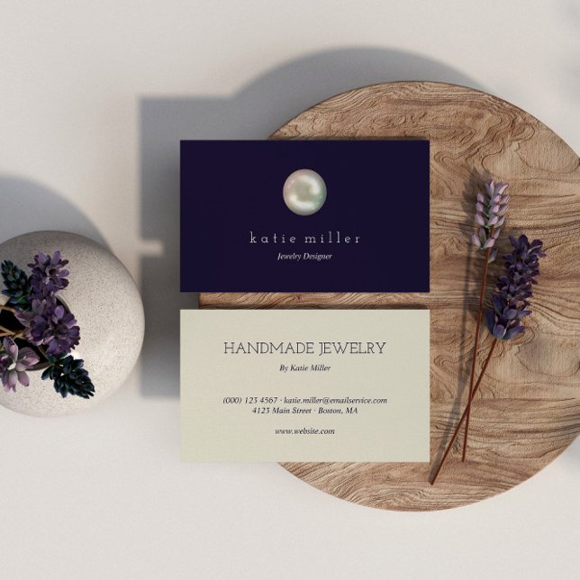 Cartão De Visita Marinho de pérolas brilhante Blue Jewelry Designer (Criador carregado)