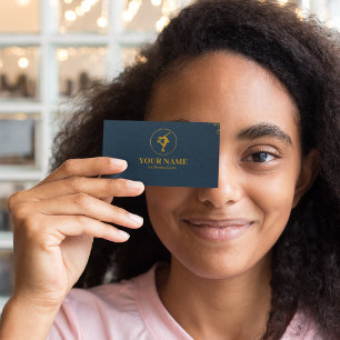 Cartão De Visita Marinho de treinador de gelo azul e Dourado