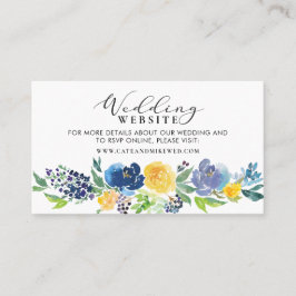 Cartão De Visita Marinho de Website de Casamento Azul e Amarelo Flo