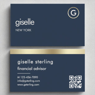Cartão De Visita Marinho do Financial Advisor Azul Código QR Dourad