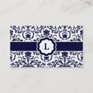 Cartão De Visita Marinho do monograma do damasco de 311 Lauren