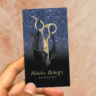 Cartão De Visita Marinho Dourado de Tesoura Hair Stylist Ombro Pret