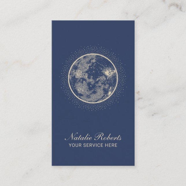 Cartão De Visita Marinho Elegante de Lua Cheia Celestial Azul (Frente)