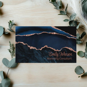Cartão De Visita Marinho Elegante Moderno, Rosa de Agato Azul, Colo